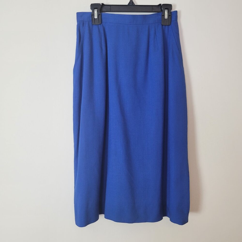 Vintage pencil Skirt Women's XS 24" bright blue 60s office Pinup academia cotton - Picture 3 of 16